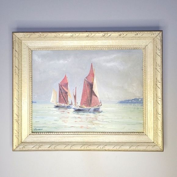 Original Seascape Oil Painting by D.Bodrah Sailing the Waters Vtg Art Wood Frame - Picture 1 of 13